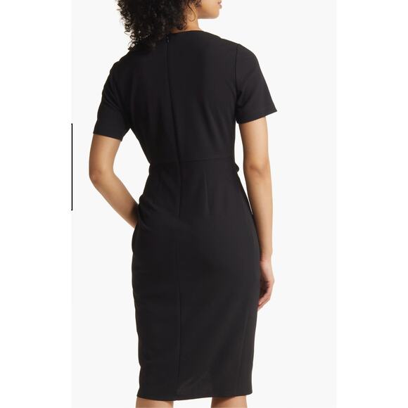 TAHARI ASL Blue Stretch Crepe Side Knot Short Sleeve Knee-Length Dress // 8 - Picture 12 of 12